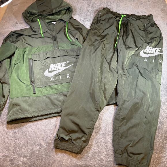Nike Air Other - Nike Air Mens Tracksuit Set Green Half Zip Anorak Hooded Jacket & Pants XL